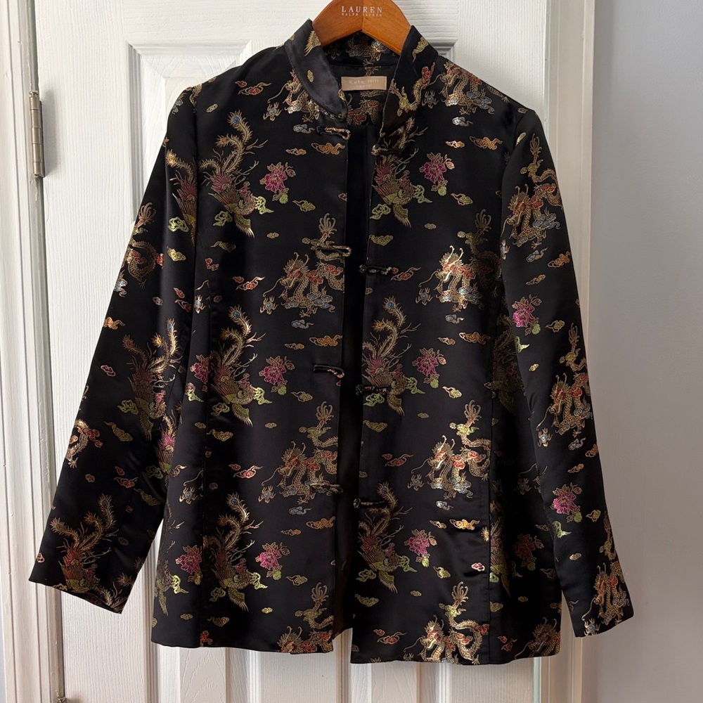 Elegant Black Floral Chinese Jacket Size L